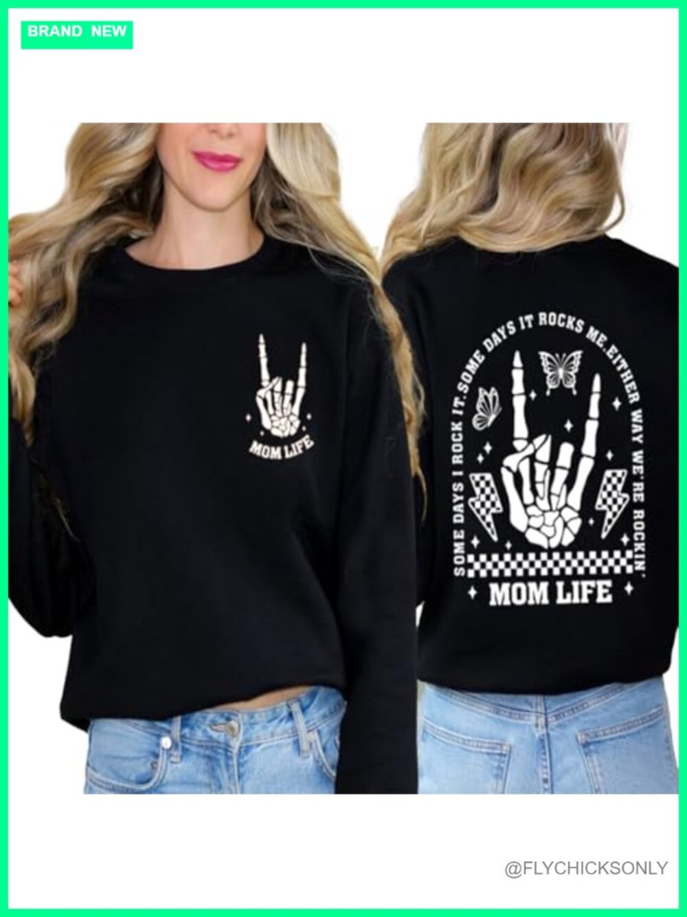 Mama Skeleton Graphic Sweatshirt Cotton Blend Crew Neck Loose Pullover